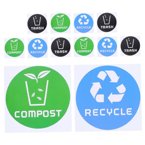 TIDTALEO 12個ゴミ別ステッカー ゴミ箱用粘着ラベル リサイクル類デカール 家用屋外用ゴミ箱ラベル 高接着 色け管理