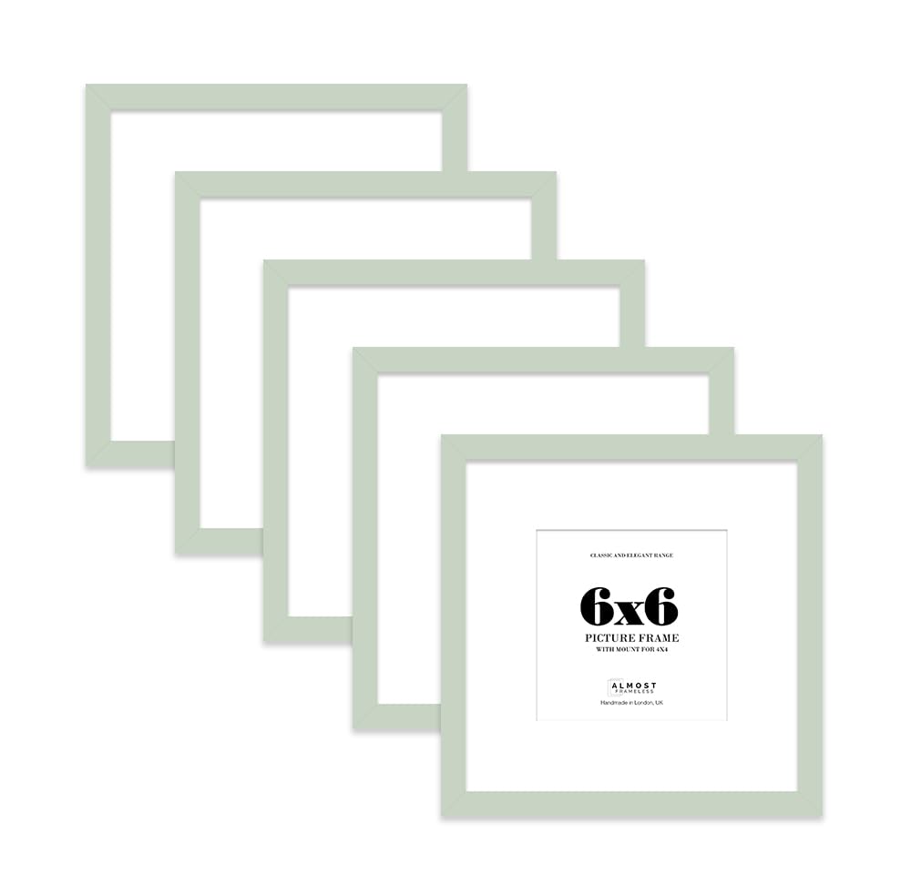 6x6 Mint Green Picture Frame with Mount for 4x4 Photos, Prints - Modern Square Wall Frame, Set of 5