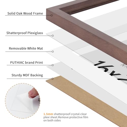puthiac 16x20 Walnut Picture Frames for Wall - Minimalist 16x20 Oak Wood Frames, 16"x20" Picture Frame Wood, Natural Solid Wooden Picture Frames for Wall Art Photo and Prints (3 Pack, Walnut)