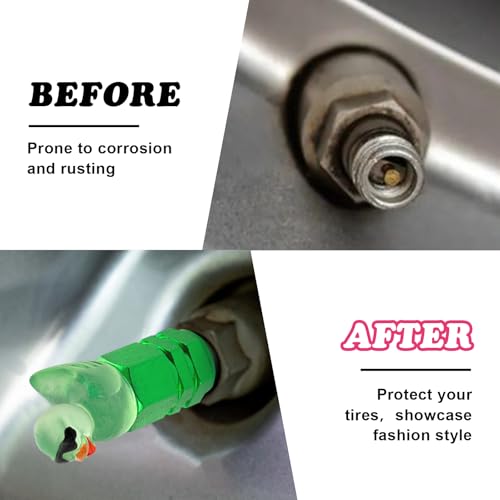 4Pcs Duck Tire Valve Caps, Funny Sunglasses Duck Valve Stem Caps Covers for Wheels, Decorative Cute Tire Valve Caps for Car Accessories (Hexagon Duck Green)
