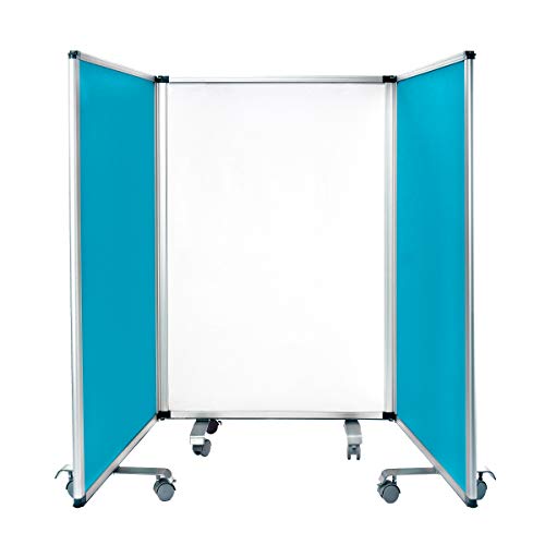 AdirOffice Double-Sided Whiteboard & Flannel Partition – 45”x32x - Mobile Writing and Display Room Dividers - Colorful Versatile Rolling Partition Perfect for Homes and Commercial Use (Blue)
