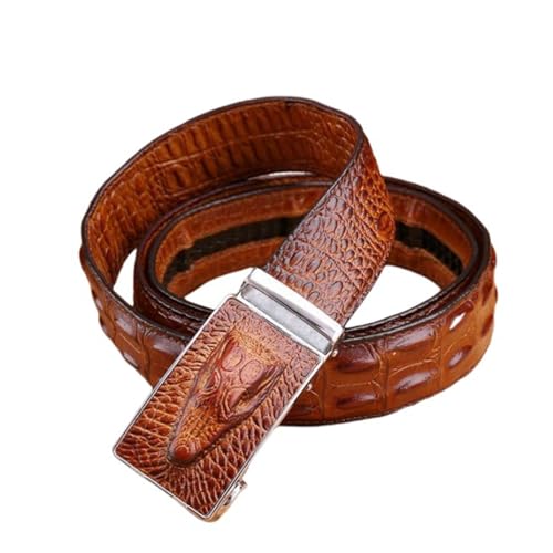 Ratchet Alligator Belt - Full Grain Leather With Adjustable Engraved Crocodile Head Buckle For Dress & Casual