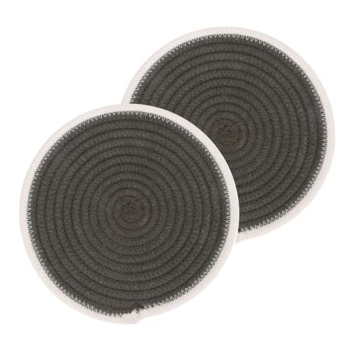 Image of DENOVA Cotton Rope Trivet for Hot Pots and Pans - Handcrafted Round Table Mat, Heat-Resistant Surface Protector (Olive & Cream, Pack of 2)