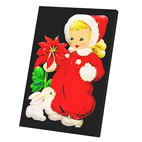 Noël Lapin Mignon Vintage Tableau Toile Enfant Idée Cadeau Rétro