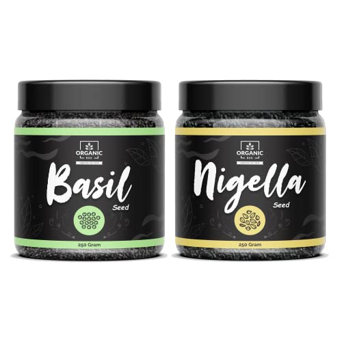 Image of Organic Box Raw Nigella and Basil Seeds for Weight Loss | Sabja Seed, Takmuria Seeds 250g (Jar Pack) - Diwali Gift Pack (500gm)