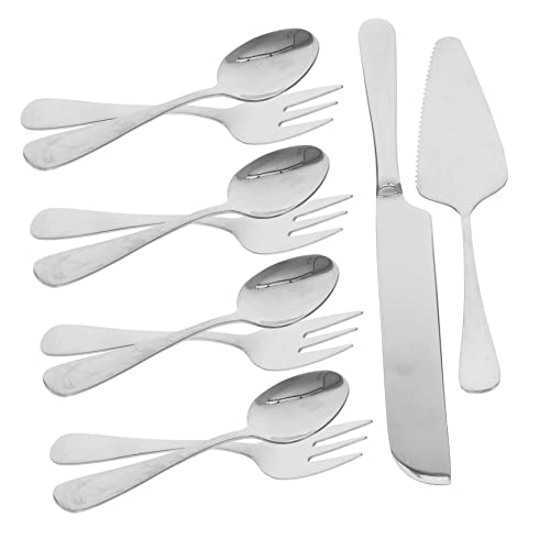SOLUSTRE 14pc Cake Knife Server Spatula Forks Set Mousse Cake Cutter Spatula Stainless Steel for Wedding Birthday and Daily Use