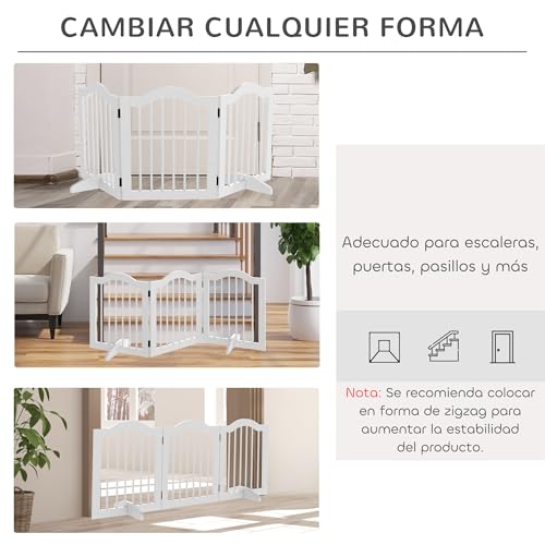 Miniatura 8 de Pawhut Barrera De Seguridad Para Perros Pequeños Plegable 154,5x61 Cm Barrera Para Perros En Casa De 3 Paneles Con Patas Anchos Para Escaleras Pasillos Blanco