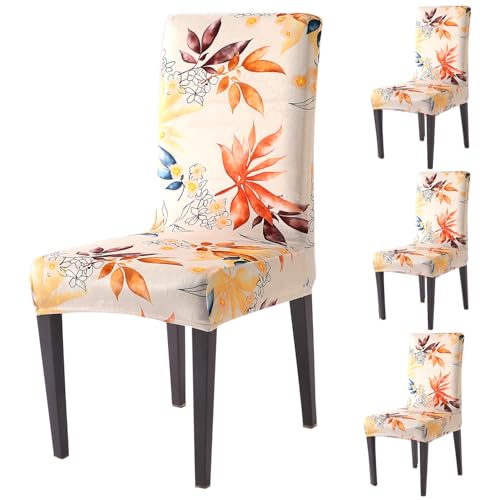 Image of HOKIPO Premium Printed Velvet Chair Cover Set of 4 for Dining Table, Amber Serene Flora (AR-5794-D3*4)