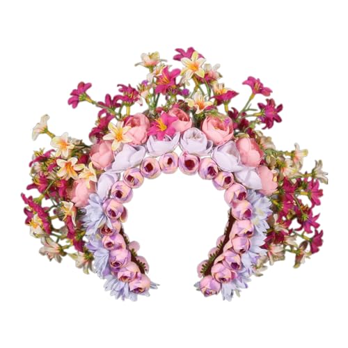 Bandeau élégant à fleurs colorées coiffure mariage shooting photo champêtre