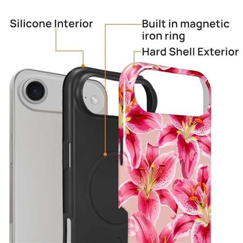 QAFAN Magnetic for iPhone 17 Air Case,[Compatible with Magsafe] Dual Layer Protective Heavy Duty Shockproof Rugged Drop Protection Bumper Hybrid Case - Bright Pure Red Flowers by QAFAN - Used condition - Image 2