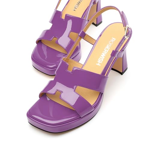 Image of ROSERWISH Heels for Women Chunky Block Platform High Heels Square Open Toe Strappy Heel Sandals Wedding Party Prom Fashion Slingback Dress Pump Sandals Shoes