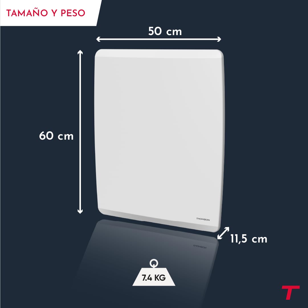 Radiador eléctrico fijo conectado WiFi de inercia seca cerámica + película con termostato intercambiable 1000W THOMSON MOLY horizontal blanco