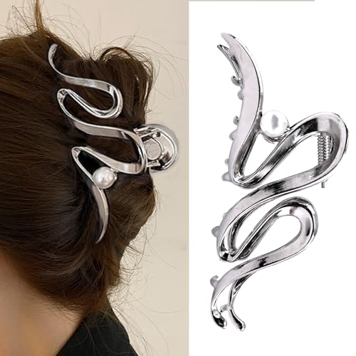 1 PCS Pinza de Pelo de Metal para Cabello Grueso y Pesado, Sujetador Fuerte Antideslizante para Cabello Largo, Clips de Pelo Metálicos de Moda para Mujeres y Niñas (Plateado) miniatura 2