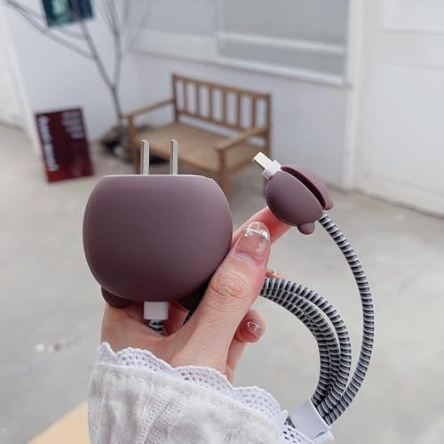 Image of INEFABLE Charger Case Cover Protector with 3D Cute Pattern for iPhone Charger only 18W & 20W, Data Charging Cable Wire Saver Protective Cable Cover Full Protection - Set Of 1 (Brown Bear)