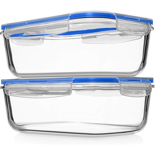Image of Razab 4 PC 1860ml / 63 Oz / 8 Cups Large Glass Food Storage Containers with Lids - Glass Meal Prep Containers for Roasting & Storing Leftover, Lunch Container with Lids, Microwave & Oven Safe