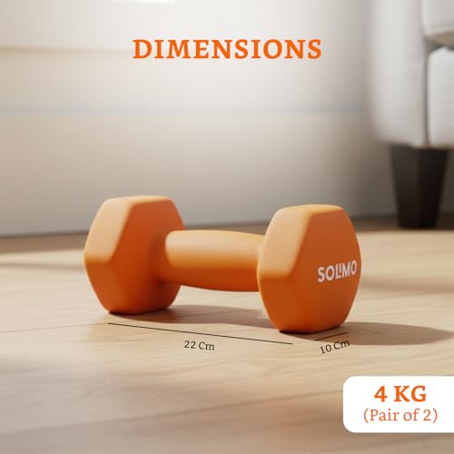 Image of Amazon Brand - Solimo Neoprene Dumbbell 4 Kg, Set of 2 (Orange)