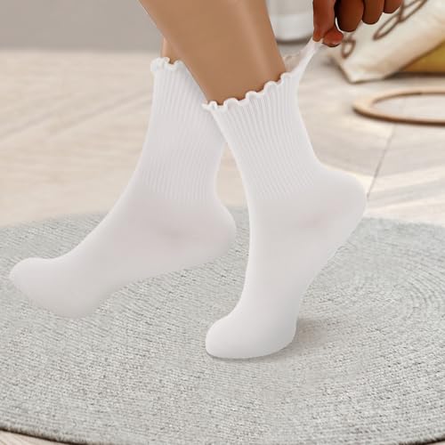 braxan 6 Pack White Ruffle Socks, Stylish Ruffle Socks Women with Soft Knit Cotton Lettuce edge, Crew Style Ankle Boot Sock for Teen Women2