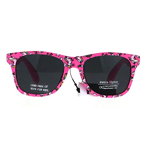 SA106 Kids Child Size Girls Unicorn Print Plastic Horn Rim Sunglasses4