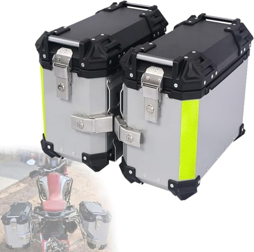 Catonlifer 38L パニアケース サイドケース バイク用ボックス サイドボックス ツーリング アウトドア バイク テールボックス アルミ合金 スーツケース ブラック/シルバー (銀)
