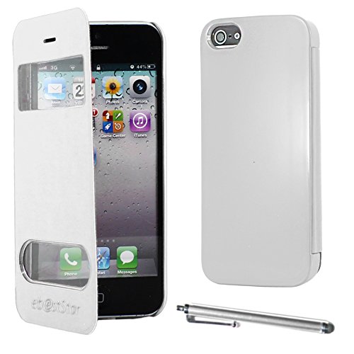 ebestStar - Cover Compatibile con iPhone SE 5S 5 Custodia Portafoglio Protezione Libro, Flip con Finestra View + Penna, Bianco