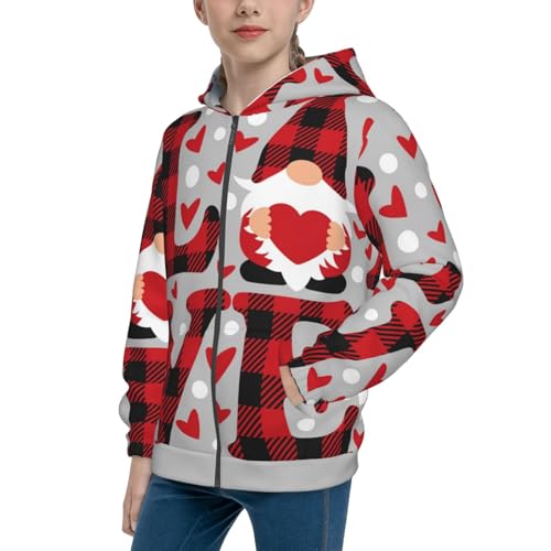 Buffalo Plaid Love And Gnome Kids Pullover Hoodies Boys Zip Up Sweatshirts Girls Athletic Clothes with Pocket