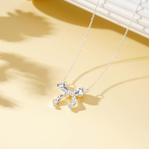 Bow Necklace for Women 14K Gold Plated Bowknot Dainty Bow Pendant Chain Necklace Fashion Jewelry Gifts