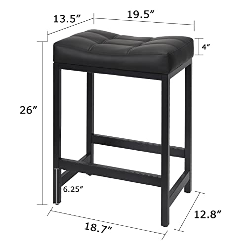 Ergodesign 26 Inches Saddle Stools, Metal Frame Bar Stools, Pu Leather Bar Chairs, Black, Set Of 2 #TOP2