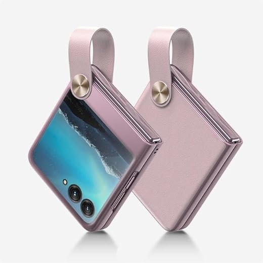 Capa para Motorola Moto Razr 40 Ultra Capinha - Couro com alça de mão, Para Motorola Razr 40 Ultra/Razr+ (Plus) 2023 / Razr 4 / Razr4 / Razr gen 4 - Rosa