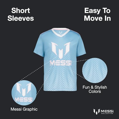 Image of Messi Boys' Lifestyle Short Sleeve Top, Loose-fit V-Neck Shirt with Logo