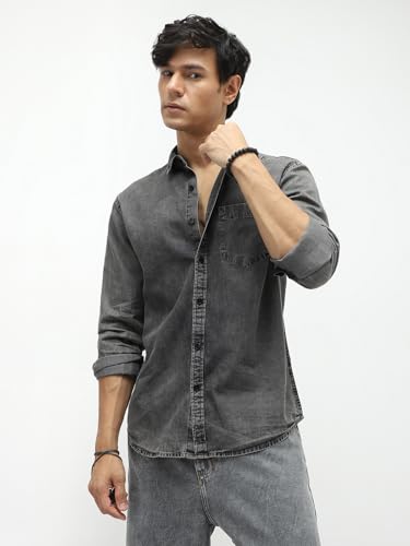 Image of Urbano Fashion Men's Regular Fit Full Sleeve Washed Denim Shirt