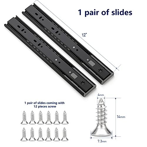 Image of Ravinte 12 Inch Soft Close Drawer Slides 1 Pairs 2 Pack Black Full Extension Ball Bearing Drawer Glide Side Mount