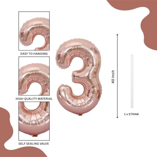 Image of Wanna Party Numerical 3 Rose Gold Balloon for Birthday and Anniversary Party | Number Balloon Large Foil Balloon (40inch)