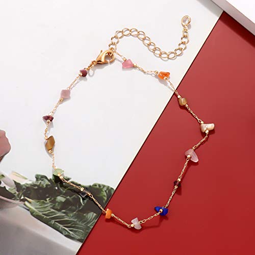 Image of Boho Beaded Ankle Bracelet Beach 18 K Gold Plated Anklet Bracelets Handmade Colorful Seed Beads Butterfly Evil Eye Heart Link Chain Anklet Pack Cute Summer Foot Jewelry for Women