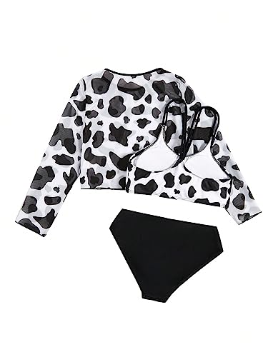 WDIRARA Girl's 3 Pieces Cow Print Bikini Swimsuit Scoop Neck Bathing Suit with Beach Coverup Tops2
