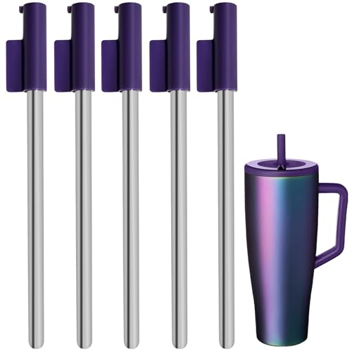 Replacement Stainless Steel Straws Compatible With Brümate Era 40 oz, 5 Straws Set for Brümate, Reusable Accessories for Brumate, Tumbler Straw Covers for BrüMate Era Tumbler (Deep Purple)