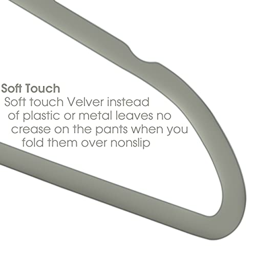 Elama 100 Piece Set of Velvet Slim Profile Heavy Duty Felt Hangers with Stainless Steel Swivel Hooks in Gray - Thumbnail 6