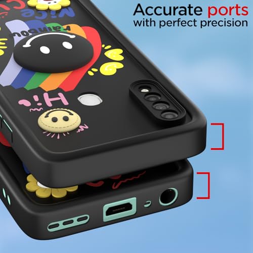 Image of Pikkme Back Cover for Oppo A31 | Soft Silicone| Cute Rainbow Smile & 3D Cartoon Flower Design | Shockproof Raised Camera Protection Bumper Case (Black)