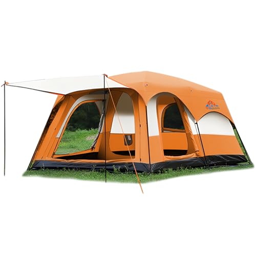 TGpao12 Person 3 Room Tent with Screen Porch,Multiple Room Tents for Camping Luxury with Floor,6000MM Waterproof with Lightning Protection, (170 * 120 * 83in) Double-Layer Design(Orange,8-12 People)