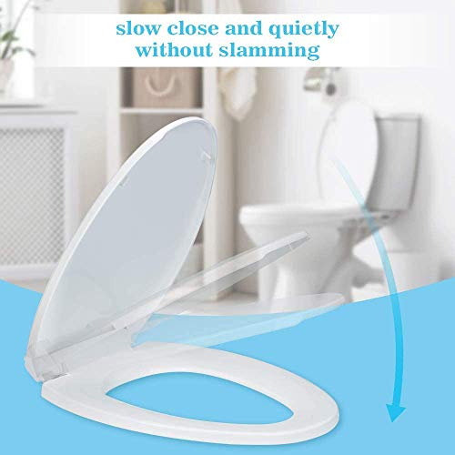 MUYE Elongated Slow-Close White Toilet Seat Never Loosen Removable Toilet Seats No Slamming Easy Installation & Clean