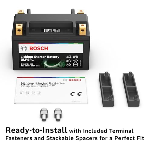 Image of BOSCH BLP9P Premium Lithium PowerSport Battery - Fast Charging and 4X Longer Life - Group 9, 12V, 210 CA - Ideal for Motorcycles, ATV /UTVs, Scooters, Jet Skis + More; 5.91 inchL x 3.43 inchW x 3.66 inchH