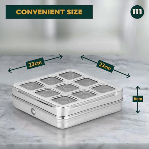 Image of MARU Stainless Steel, Masala Dabba Steel Masala Box For Kitchen Steel | Masala Dani For Kitchen See Through Lid (9 IN 1 Without inside), Silver