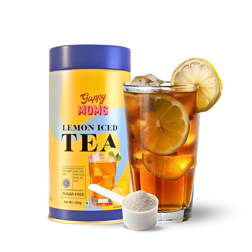 Guppy Moms Lemon Iced Tea Powder – Sugar-Free Fruit Drink | Refreshing Energy Drink Alternative | Premium Mixer for Mocktails & Summer Beverages | 200g Pack (Up to 20 Servings)