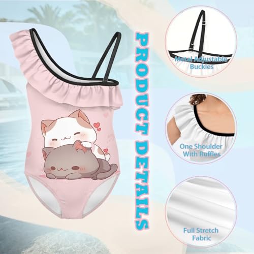 Image of Xpyiqun Swimsuits for Girls 3-14 1-Shoulder Ruffle Bathing Suit One Piece Adjustable Halter Swimming Wear