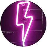 accesorios dormitorios infantiles ★ Diseño único: la luz de la noche con letrero de neón de Lightning Bolt es el complemento ideal para su fiesta o mesa o pared en el hogar, con la luz cálida y confortable, una maravillosa luz artística de neón para reemplazar la lámpara de escritorio aburrida y agregar color a la oscuridad. habitación.