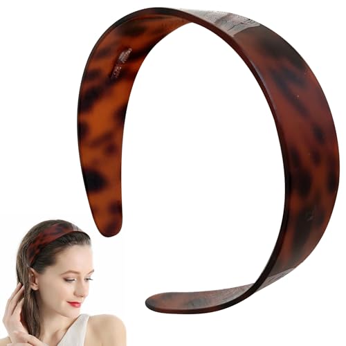 Tortoise Shell Headband for Women, French Tortoise Headbands Wide 1.4 Inch Tortoiseshell Headband for Brown Acrylic Cheetah Hairband Leopard Print Headbands for Women Stylish Hair Accessory