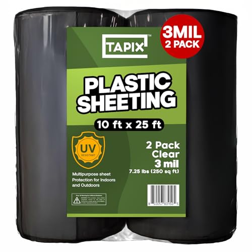 Plastic Sheeting Black (10 x 25) Long 3 Mil (2 Pack) - UV Protection Poly Sheeting Polyethylene Film Heavy Duty Greenhouse Plastic Sheeting