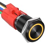 APIELE 16mm Latching Push Button Switch 12V DC On Off Black Shell with LED Angel Eye Head for 0.63' Mounting Hole with Wire Socket Plug Self-Locking (Yellow/Black Shell)