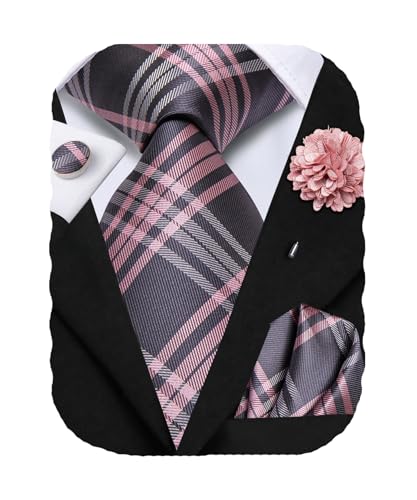 Image of Hi-Tie Men's Silk Ties Formal Woven Classic Necktie Pocket Square Cufflinks Lapel Pin Set Wedding Business