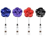 Qinsuee Soft Ceramic Flower Retractable ID / Name Badge Holder with Alligator Clip, 24 inch Retractable Cord, 4 Pack (DarkColor)