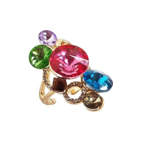 Colorful CZ Cocktail Ring for Women Gold-Tone Plated Cluster Statement Ring Adjustable Engagement Wedding Band Middle Thumb Finger Comfort Fit Luxury Party Boho Chic Jewelry for Girlfriend Valentine